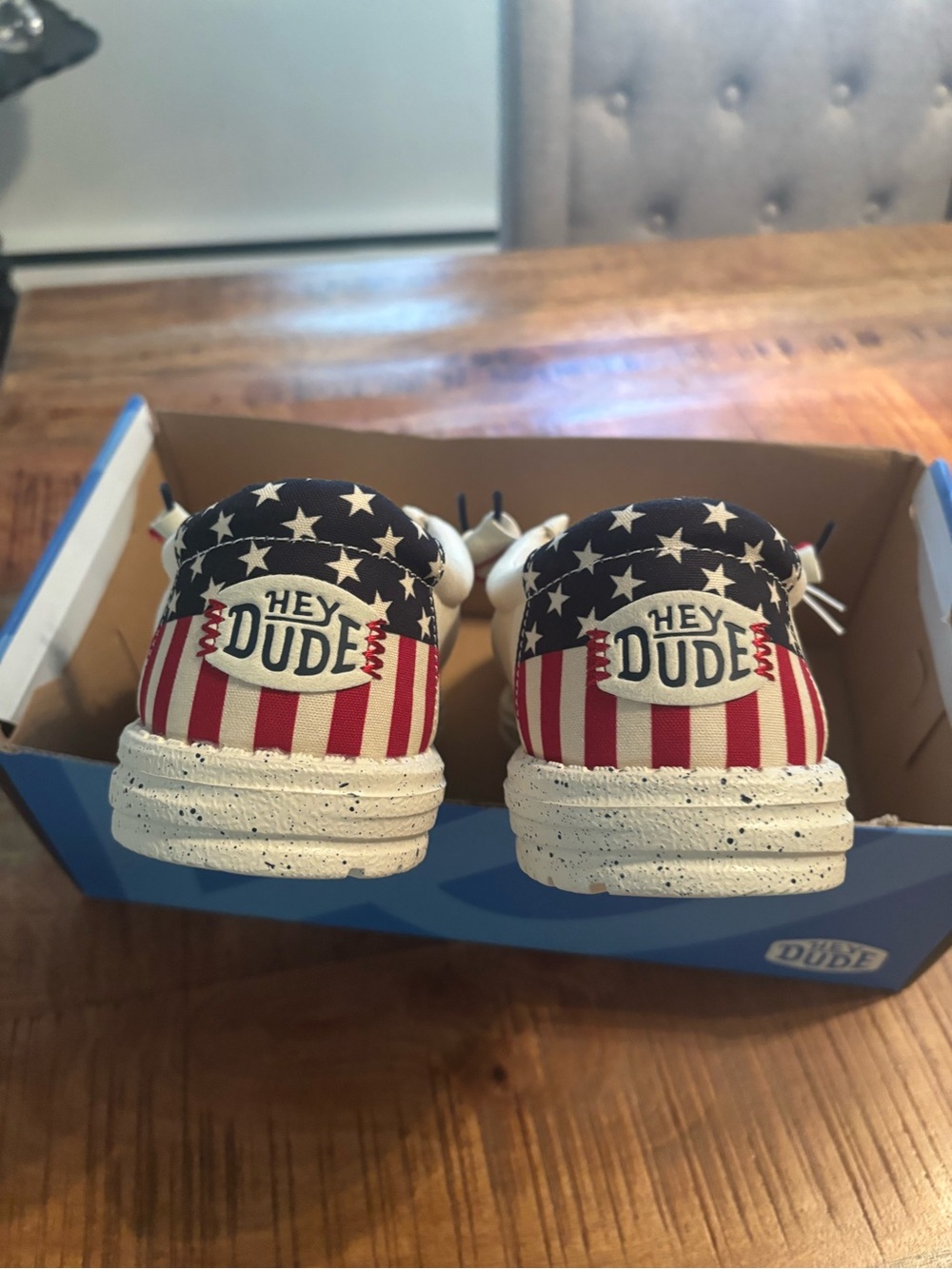 Hey Dude Men's Slip-On Loafers in Red White and Blue Flag Print